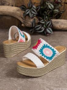 Sandales À Plateforme À Talon Compensé Pour Femmes De Style Bohémien, Chaussures À Talon Haut À Semelle Épaisse Pour Les Vacances D'été - Blanc - Voir 5
