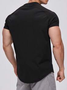 Manfinity Fitness Áo thun thể thao tay ngắn thường ngày phong cách bạn trai dành cho nam có in hình cờ Hoa Kỳ, quần áo tập thể dục thoáng khí - màu đen - Xem 2