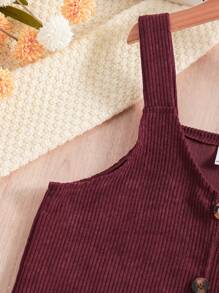 SHEIN Girls' Solid Color Corduroy Dress - Red - View 3