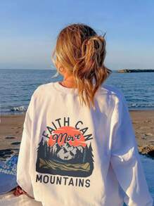 文字和圖形印花長袖t恤 - 白色 - 查看 1