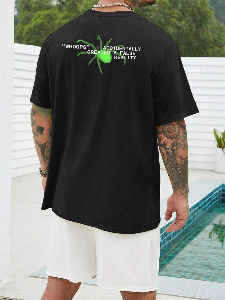 Men's Plus Size Letter Print Round Neck T-shirt