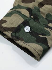 Camiseta De Hombre Con Manga Raglán 2 En 1 Con Estampado De Camuflaje Y Patchwork - Negro - Ver 4