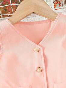 SHEIN Young Girl Solid Single Breasted Vest & Wide Leg Pants - Pink - View 5