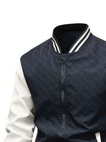 男士长袖条纹饰边撞色棒球夹克，秋季款