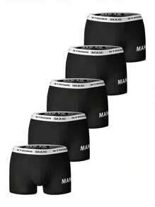 Men'S 5pcs/Lot Briefs Set With Letter Print & Woven Waistband