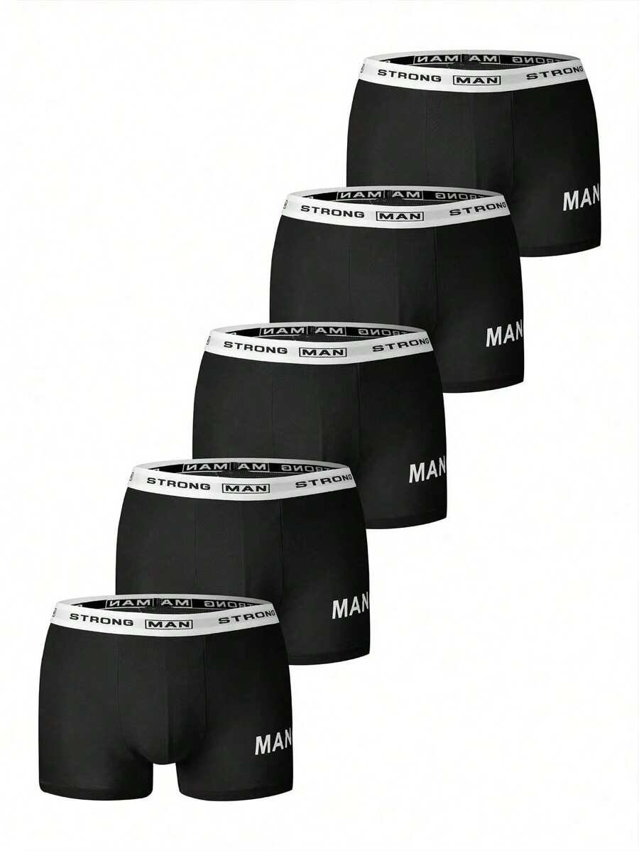 Men'S 5pcs/Lot Briefs Set With Letter Print & Woven Waistband