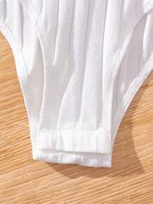 SHEIN 2pcs/Set Tween Girls' Solid Knit V-Neck Bodysuit For Casual Occasions - Black and White - View 6