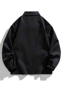 男式立領拼接棉袄外套 - 黑色 - 查看 2