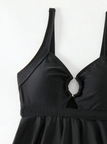 SHEIN Swim 女士豹纹与植物印花背心吊带比基尼夏季 - 黑色 - 查看 6
