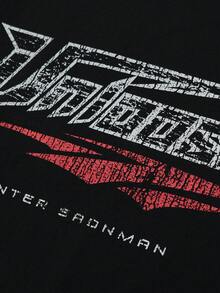 Camiseta De Hombre Con Manga Raglán 2 En 1 Con Estampado De Camuflaje Y Patchwork - Negro - Ver 7