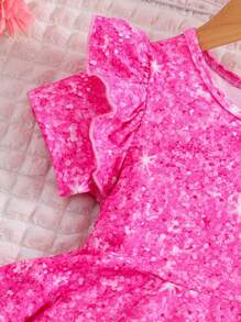 Young Girl Toddler Girls Galaxy Print Ruffle Trim Dress - Pink - View 3