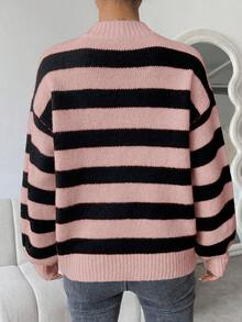 Chiquease Women'S Striped Drop Shoulder Long Sleeve Sweater - Multicolor - View 2