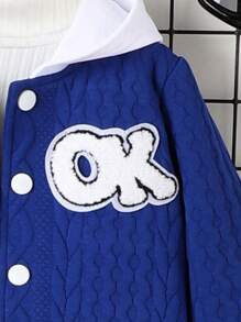 男嬰長袖連帽運動衫套裝,附字母貼片和色塊設計,3 件套