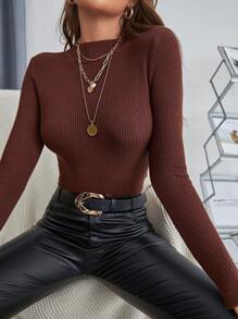 INAWLY Slim Fit Stand Collar Long Sleeve Sweater,Long Sleeve Tops Knit Pullover Fall Winter Sweater - Brown - View 4