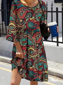 EMERY ROSE Plus Size Paisley Print Dress For New Year Clothes - Red - View 1