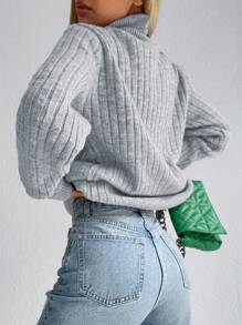 EURMUSE Solid Turtleneck Jumper - Grey - View 2