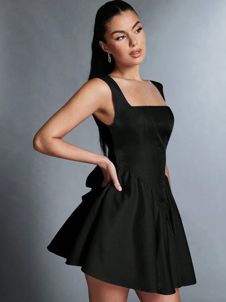 SHEIN BAE Backless Dress With Bow Tie And Flared Hem | SHEIN