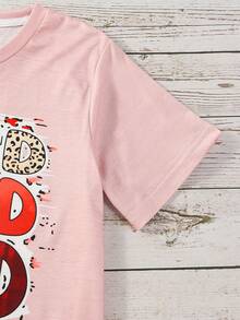 Teen Girls' Round Neck Short Sleeve T-Shirt With Letter Print - Pink - View 6