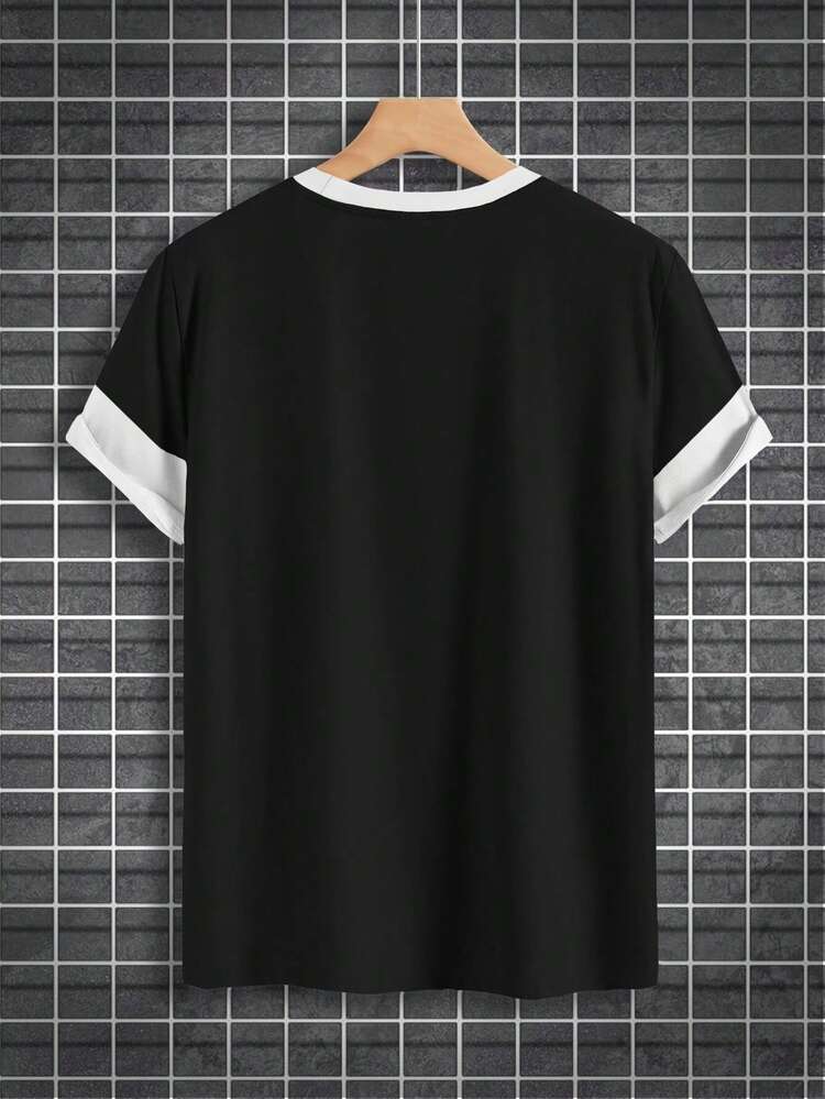 Men'S Plus Size Letter Print Color Blocking Moto T-Shirt