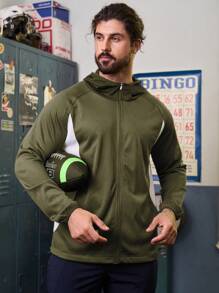 Manfinity Athleisure Boyfriend Style Men's Color Blocking Mesh Hooded Sports Jacket Workout Tops