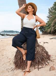 SHEIN VCAY Plus Size Solid Color Cropped Summer Pants