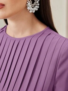 Modelyn Vestido Largo Plisado Con Cintura Fruncida, Espalda Con Cerradura - Púrpura polvoriento - Ver 6