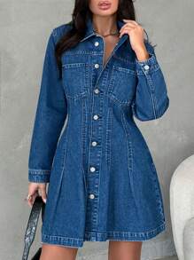 EURMUSE Women'S Belted Denim Dress