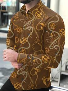Camisa Con Estampado De Cadenas Para Hombre - Café integral - Ver 1