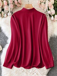 Celure 大碼閃亮面板長袖襯衫 - 酒紅色 - 查看 2