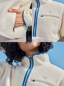 In My Nature Women's Half-Zip Outdoor Fleece Jacket With Pockets - Beige - View 7