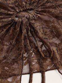 SHEIN ICON Women'S Asymmetrical Hem Lace Strapless Top - Coffee Brown - View 4