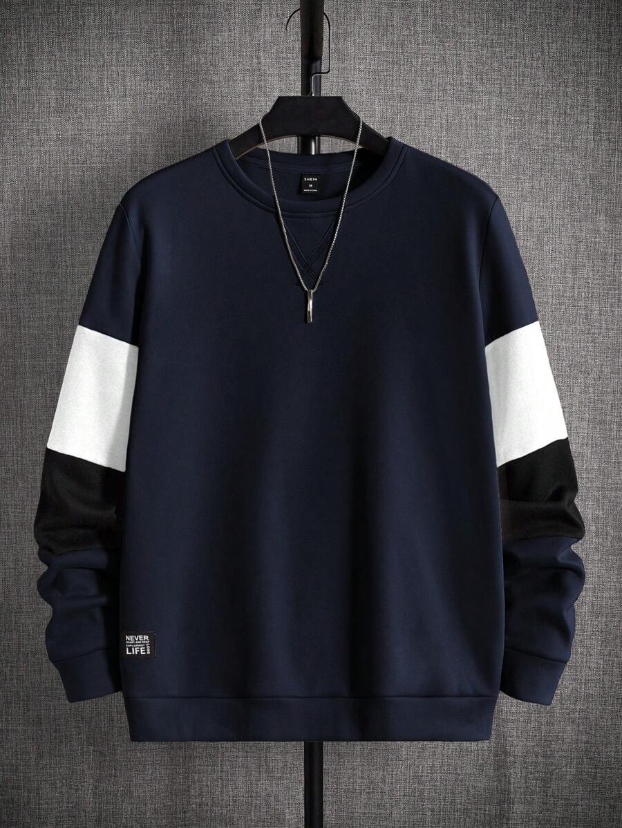 Manfinity BRENVOR Men's Color Block Casual Sweatshirt, For Fall Winter