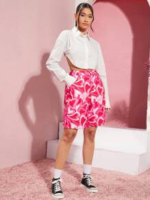 Manfinity VCAY Men's Full Of Heart Print Woven Casual Shorts - Pink - View 4