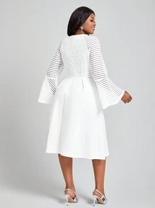 SHEIN Lady Kích thước lớn Của phụ nữ Bùng nổ Tay áo Và Đầm - trắng - Xem 2