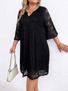 Flouryn Plus Size Women's Lace Dress - Black - View 6