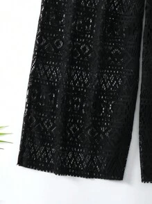 Bonvoyette Pantalones Tipo Pareo Con Cuello Chal Y Estampado Geométrico Para Mujer - Negro - Ver 5