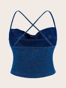 SHEIN CURVE+ Plus Size Sparkly Drape Neck Camisole Top - Blue - View 2