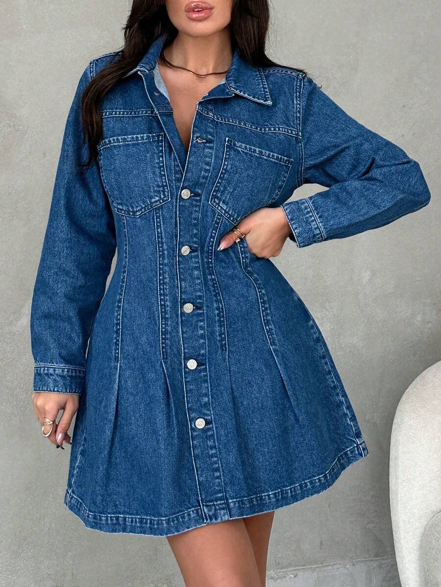 EURMUSE Women'S Belted Denim Dress