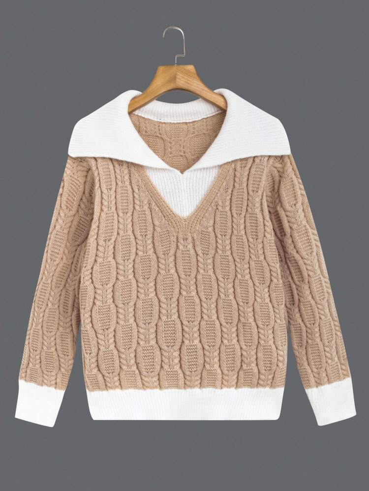 Plus Size Color Block Sweater Pullover Knit Pullover Fall Winter Sweater