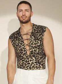 FeverCity 男士豹紋印花綁帶連體衣