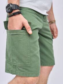 Manfinity Homme Men's Solid Color Cargo Denim Shorts - Army Green - View 4