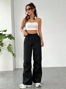 Coolane 3pcs/Pack Women's Casual Solid Color Parachute Pants, Multicolor - Black - View 6