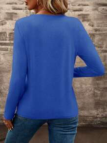 EMERY ROSE 缺角領長袖t卹 - 藍色 - 查看 2