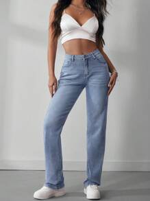 SHEIN EZwear 女式直筒牛仔褲