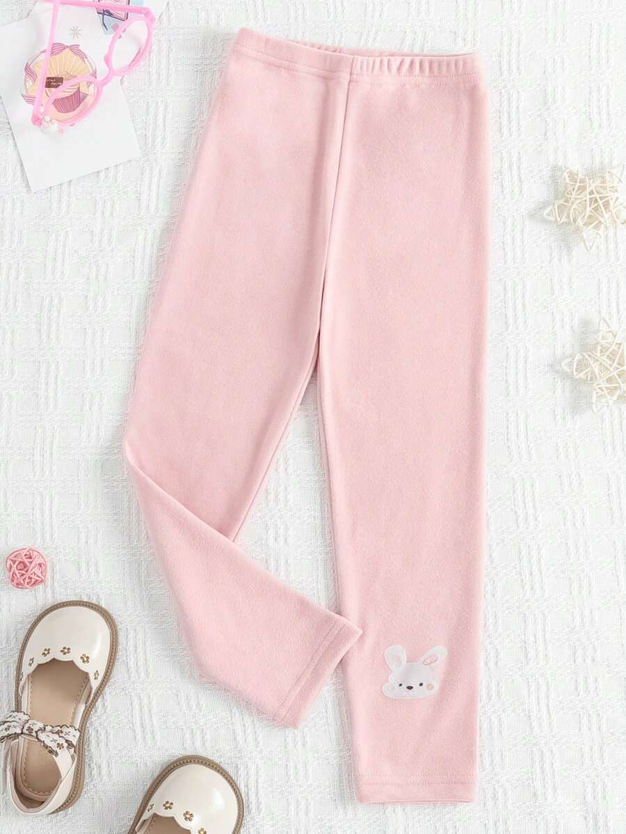 年輕女孩實色彈性褲襪,具有彈性腰帶 - 粉色 - 查看 1