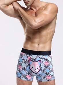 男式卡通印花色塊中腰短褲 - 彩色 - 查看 1
