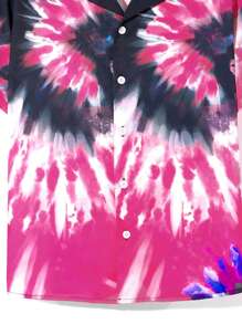 SHEIN Tween Boys' Casual Street Gradient Tie Dyeing & Printed Short Sleeve Open Stitch Loose Shirt - Multicolor - View 6