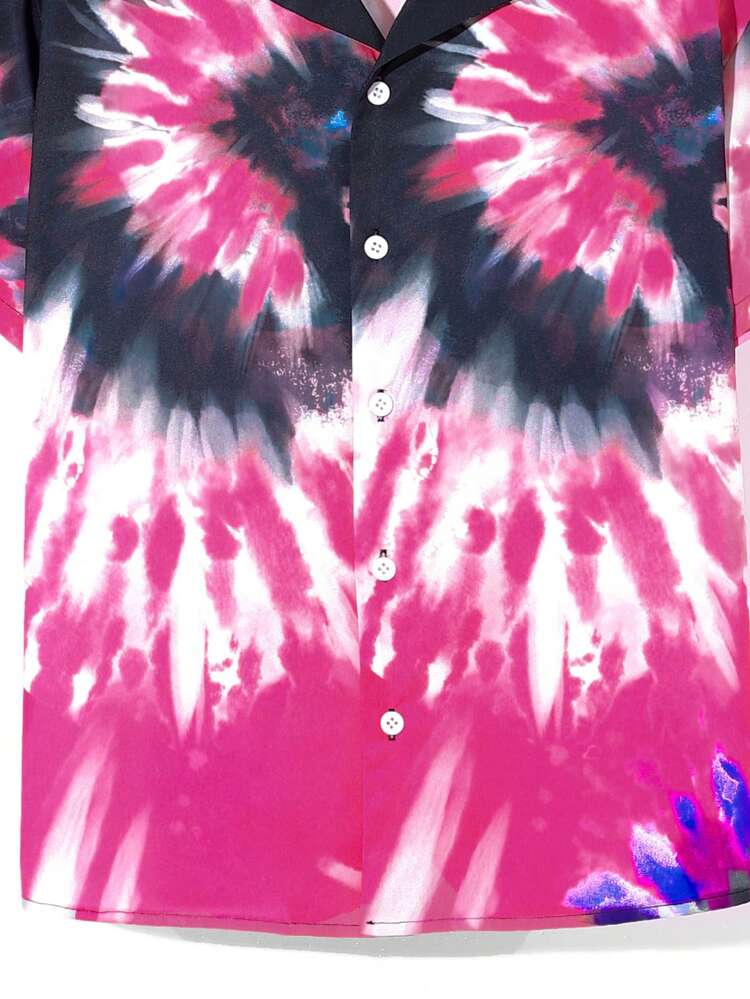 Tween Boys' Casual Street Gradient Tie Dyeing & Printed Short Sleeve Open Stitch Loose Shirt