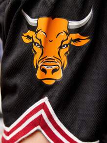 SHEIN Bộ đồ bóng chày hai mảnh họa tiết hoạt hình cổ chữ V nhiều màu cho bé trai và quần short - Đỏ - Xem 6