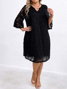 Flouryn Plus Size Women's Lace Dress - Black - View 3
